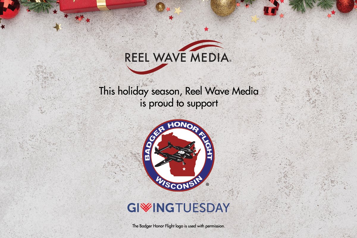 reelwavemedia's tweet photo. Reel Wave Media is proud to support Badger Honor Flight on #GivingTuesday2023 https://t.co/Vqmk4Qdewq