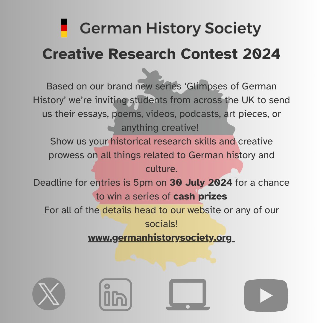 📢In association with our new series 'Glimpses of German History' the GHS is launching our new 'Creative Research Contest' for students of all ages! For more details see our website: germanhistorysociety.org/2023/11/24/cre… Share widely with school and outreach networks!