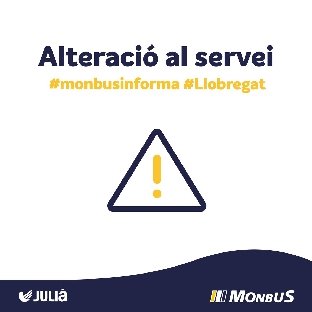 MonbusLlobregat's tweet photo. ⚠️AVÍS DE SERVEI ⚠️
Afectacions horàries de les línies E43 i E79 per #manifestació a Av. Diagonal.
Disculpeu les molèsties.
@Mobilitat_AMB #Servei #Transport #TransportPúblic #Bus #Autobús #Autobusos #Busos https://t.co/s03muVXqI8