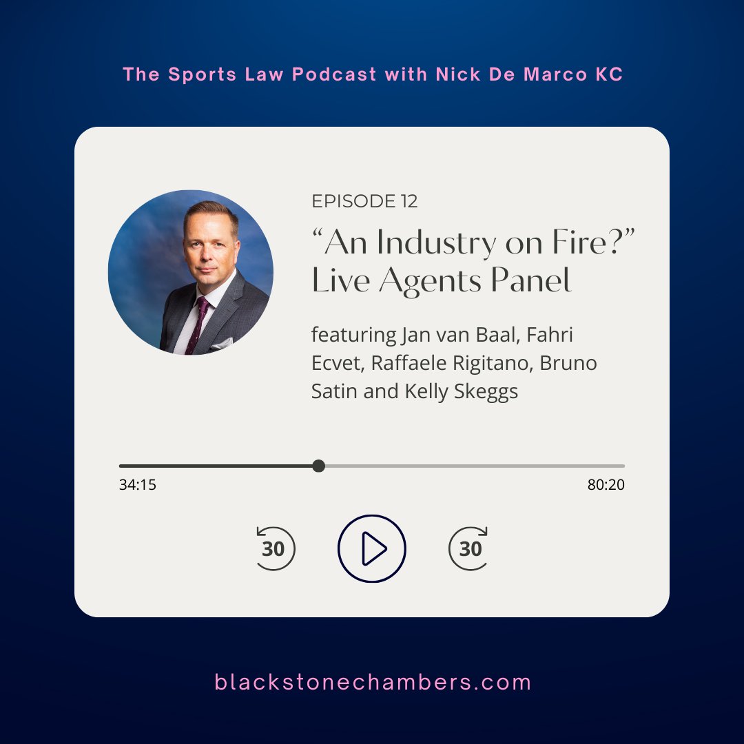 🎙 Join Nick De Marco KC (@nickdemarco_) in episode 12 of The Sports Litigation Podcast, “’An Industry on Fire?’ Live Agents Panel” in his collaboration with @UCFB, @GIS_sport, the University of Amsterdam, and the European Football Agents Association. blackstonechambers.com/podcasts/the-s…