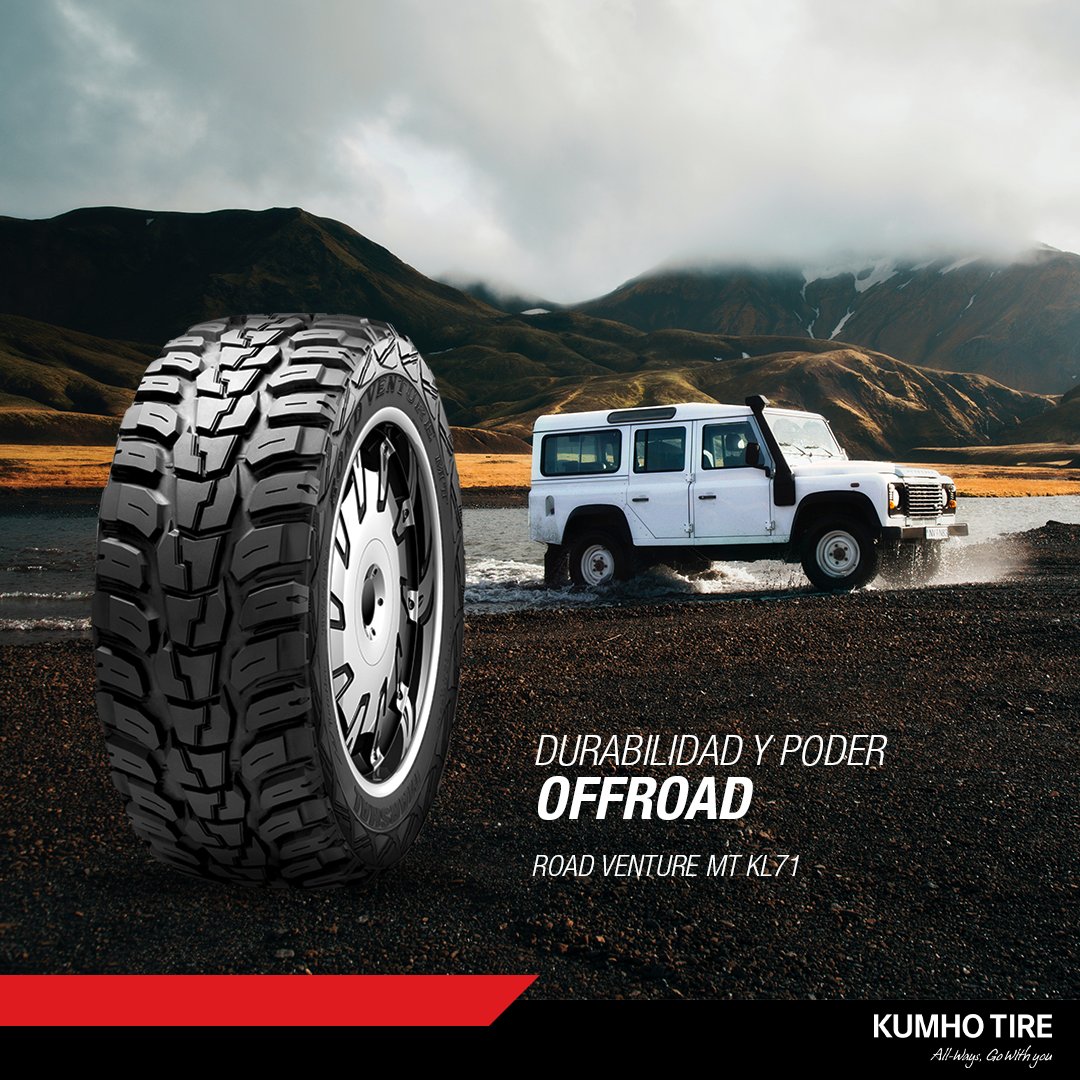 ¡Descubre el poder y la durabilidad del ROAD VENTURE MT KL71 de Kumho Tire! Diseñado para los entusiastas de la aventura que no se detienen ante nada. #KumhoTire #NeumáticoTodoTerreno