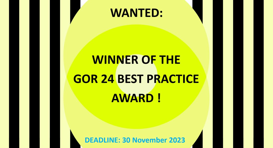 Schon auf den #GOR24 #BestPractice Award beworben? 🧐Bis zum 30.11. könnt ihr eure Fallstudien, in denen Online-Marktforschungsmethoden erfolgreich umgesetzt wurden, einreichen. Dazu zählen z.B. Projekte mit AI, VR, IoT, biometrischen Daten etc. 
Info: gor.de/wp-content/upl…