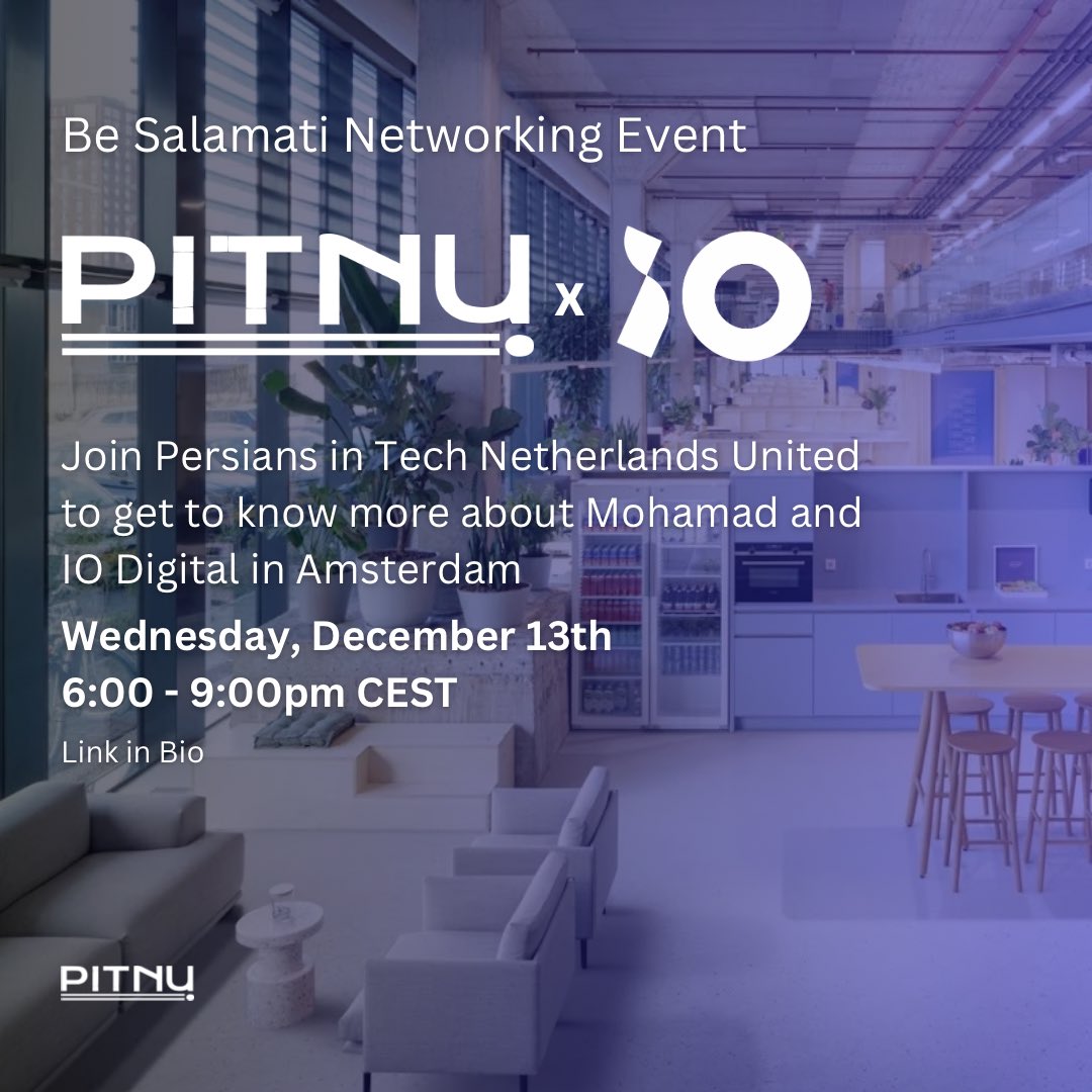 👋 Be Salamati Networking Event 🍻

This time in the house @iodigital_com of iO in #Amsterdam with <a href="/shiralizadeh/">Mohamad Shiralizadeh</a> 🥳✌🏼

🤩Don’t forget to share with your friends! 🤩

meetup.com/persians-in-te…

#PersiansinTech #Amsterdam #PITNU #هلند #تک
#آمستردام