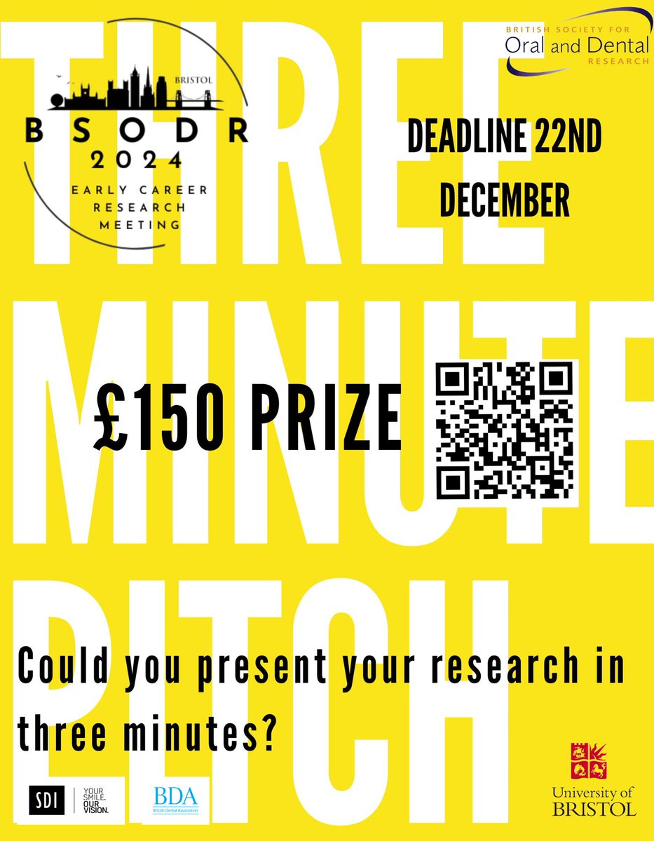 Our ECR conference 2024 has a 3-Minute Pitch Competition. £150 prize. Great opportunity for ECRs from all backgrounds with two prizes for clinical or basic science categories. bsodr.org.uk/ecr-2024/