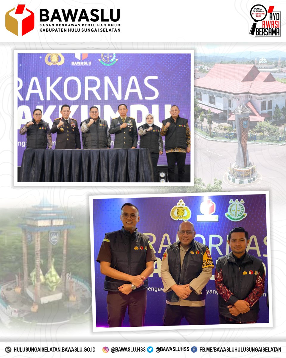 BawasluHss's tweet photo. Jakarta 27 November 2023
Gakkumdu Kabupaten Hulu Sungai Selatan menghadiri Rapat Koordinasi Nasional Sentra Penegakkan Hukum Terpadu (Gakkumdu) yang bertempat di Hotel Grand Sahan prasarana, dan Sosialisasi Pertaturan Bawaslu.

#HumasBawasluHSS
#BawasluMengawasi
#rakornas https://t.co/eSNKj5Y1Fe