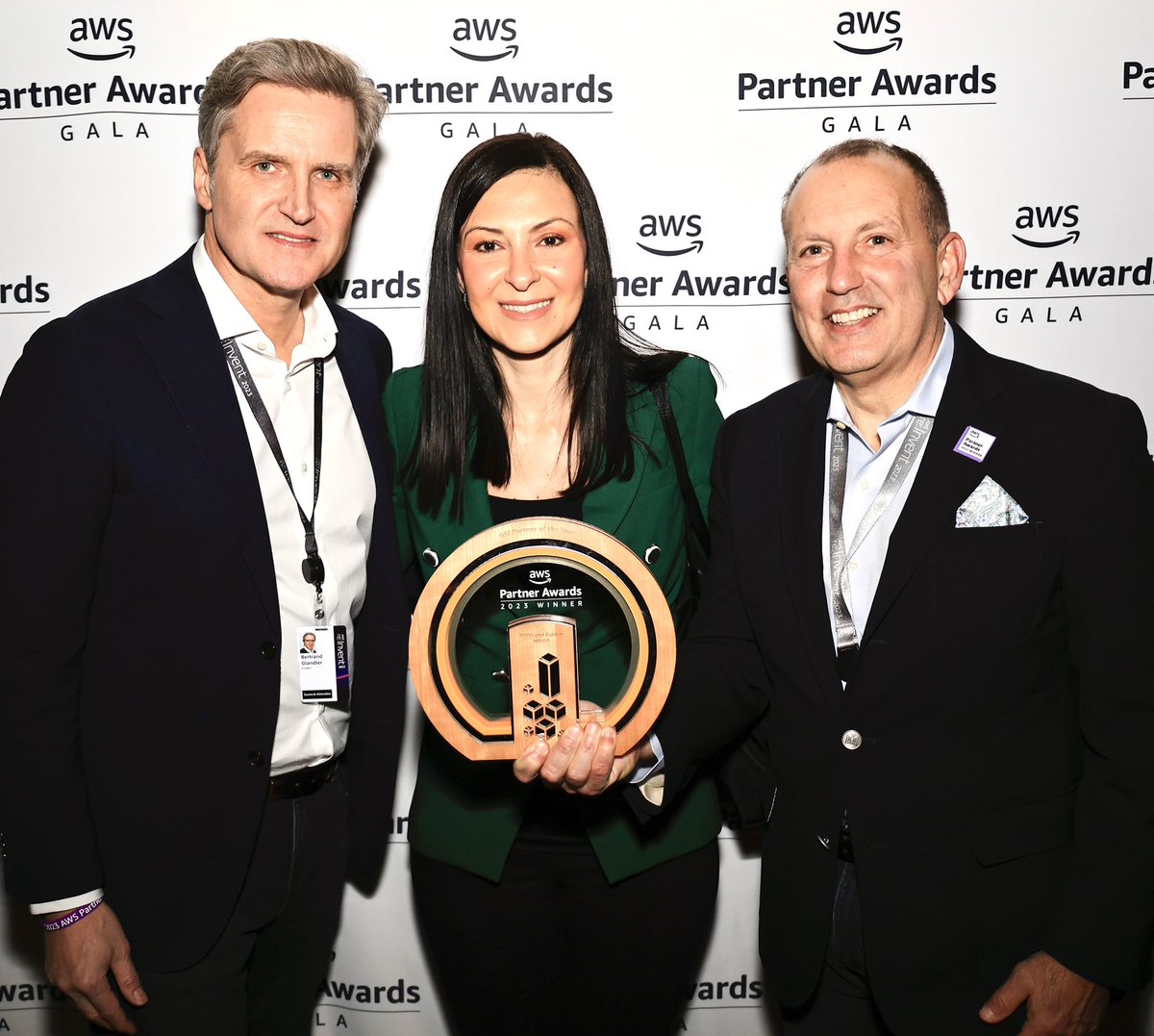 Accepting the award for GSI Partner of the Year. We appreciate the recognition @rubaborno. #awsreinvent23