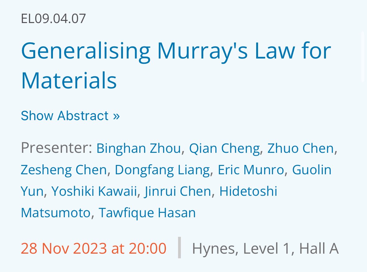 TawfiqueHasan's tweet image. Visit our #F23MRS poster today (28th). Our extension of Murray’s law allows design of synthetic #porous materials for optimised mass #transport.  Potential applications in #sensing, #energy &amp;amp; #catalysis.  #DIVINE @UKRI_News project. Latest manuscript at arxiv.org/abs/2309.16567