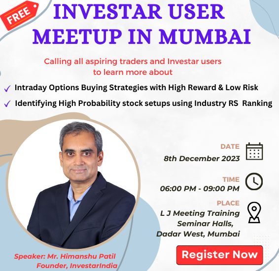 investarindia's tweet photo. 🌟 #Investar User #Meetup in #Mumbai 🌟
We are excited to invite you to our upcoming Investar User Meetup.
📌 Topics:
1)Intraday Options Buying Strategies with High Reward and Low Risk
2)Identifying High Probability stock setups using Industry RS Ranking
🗓️: 8th Dec 2023, Friday
🕣: 6:00 PM to 9:00 PM (IST)
📍: LJ Meeting Training Seminar Halls, Dadar West, Mumbai
Don’t miss out on this opportunity to learn and network with fellow Investar users!
Register Now: https://t.co/ZAsRcL0uJJ