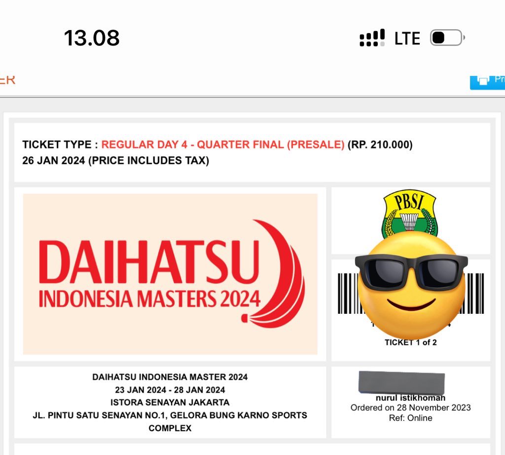 Galau bgt mau WTS apa ga.. udah beli 2 tiket Day 4 Quarter Final tp suami gamau nonton 😭🙏🏻 

gas nonton indonesia master 2024 sendirian aja apa ya 🤧 1 nya jual ke bapak calo atau jual ke twt ya? 😭