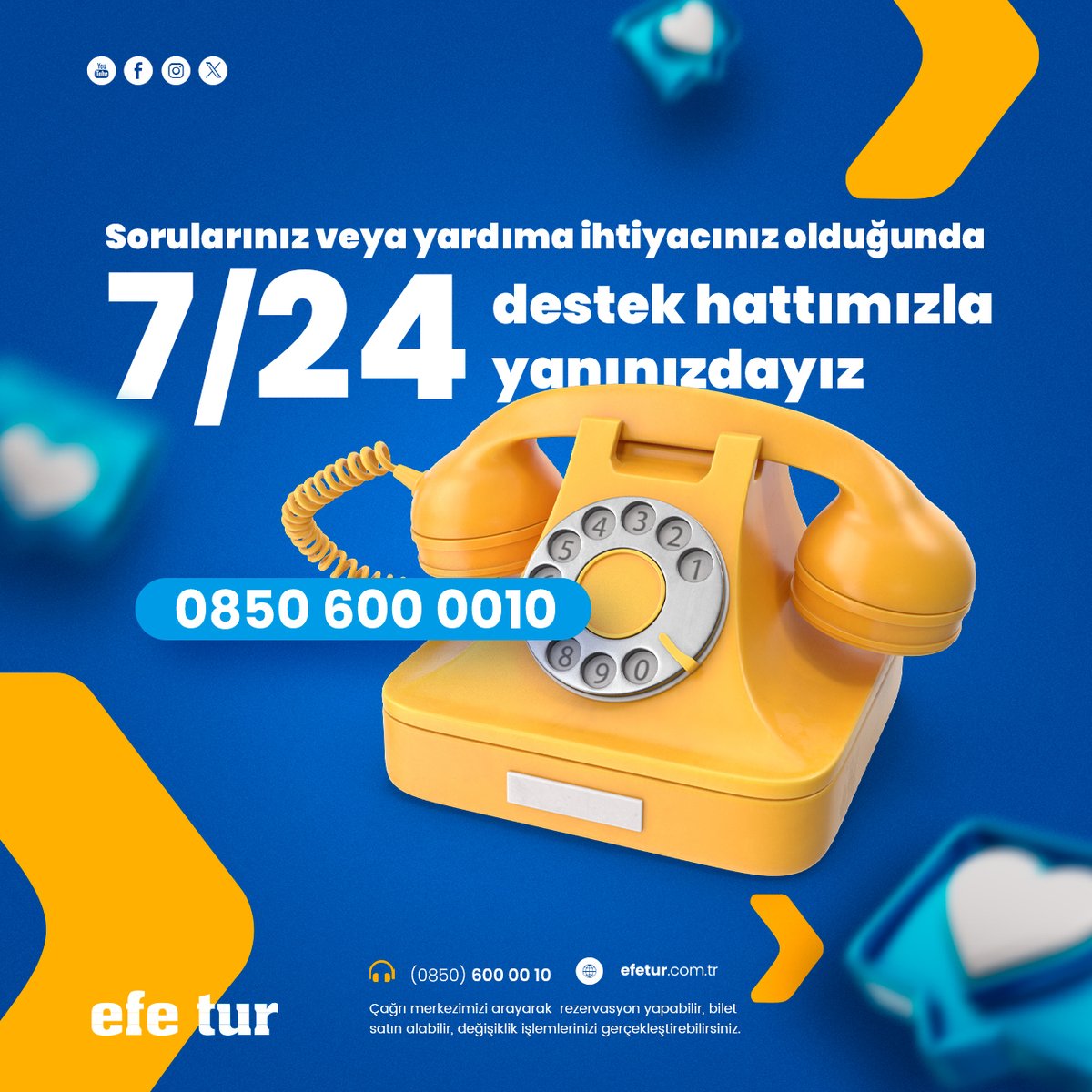 onlineefetur's tweet photo. 0850 600 00 10 numaralı çağrı merkezimiz üzerinden bilet satış işlemleri, rezervasyon işlemleri yaptırabilir, istek ve önerilerinizi 7/24 bizlerle paylaşabilirsiniz.✨
#efetur #seyahat #yolculuk #ulaşım #rezervasyon #bilet #çağrımerkezi https://t.co/lCYBbscB9B
