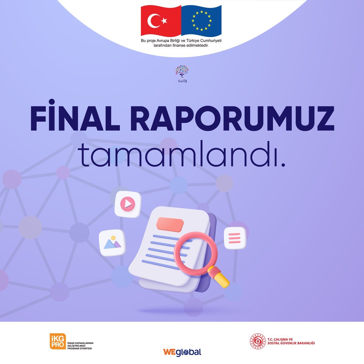 Geleceğin İşleri Projesinin 34 aylık çalışmaları, “Proje Kapanış Etkinliği” ve eş zamanlı “Uluslararası Geleceğin İyi İşleri Konferansı”yla tamamlandı. Final raporu ile çalışlarımız sonlandı.
Projemiz faaliyetlerine katılım sağlayan ve katkıda bulunan herkese teşekkür ederiz!