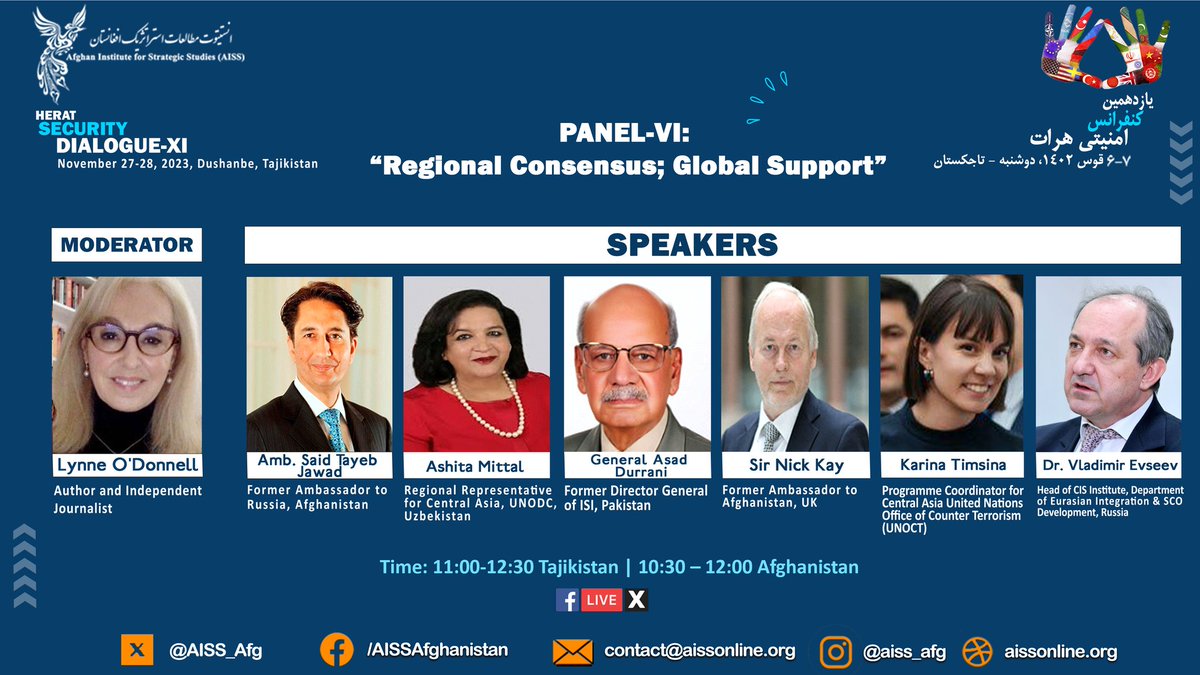 Panel 6 “Regional Consensus; Global Support” is about to commence at #HSD11. Join this discussion as our panelists will delve into the strategic alignments and international commitments shaping Afghanistan’s future. @lynnekodonnell @karina @AmbassadorJawad @MittalAshita…