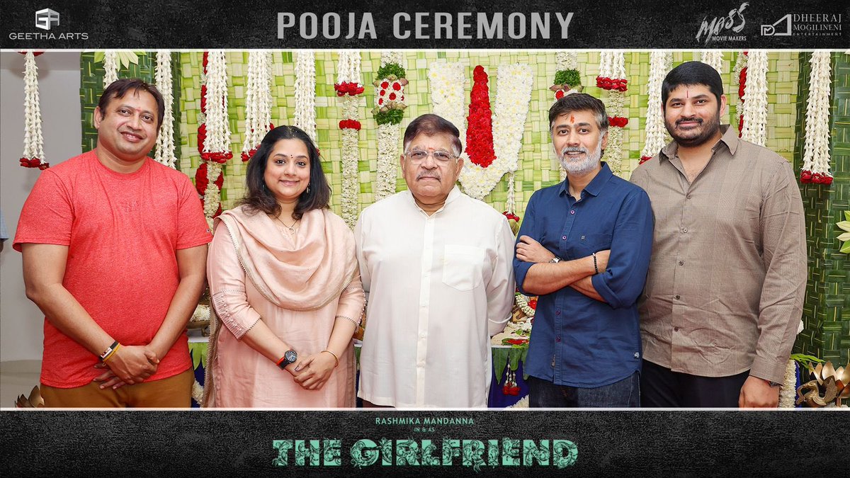 ursniresh's tweet photo. #TheGirlfriend begins with a pooja ceremony amidst the team and its well-wishers ❤️

Shoot begins soon!

#RAGARA
@iamRashmika @23_rahulr #AlluAravind @SKNOnline #VidyaKoppineedi @DheeMogilineni 
@HeshamAWMusic @MassMovieMakers #DheerajMogilineniEntertainment @GeethaArts https://t.co/76Bdvm4XmP