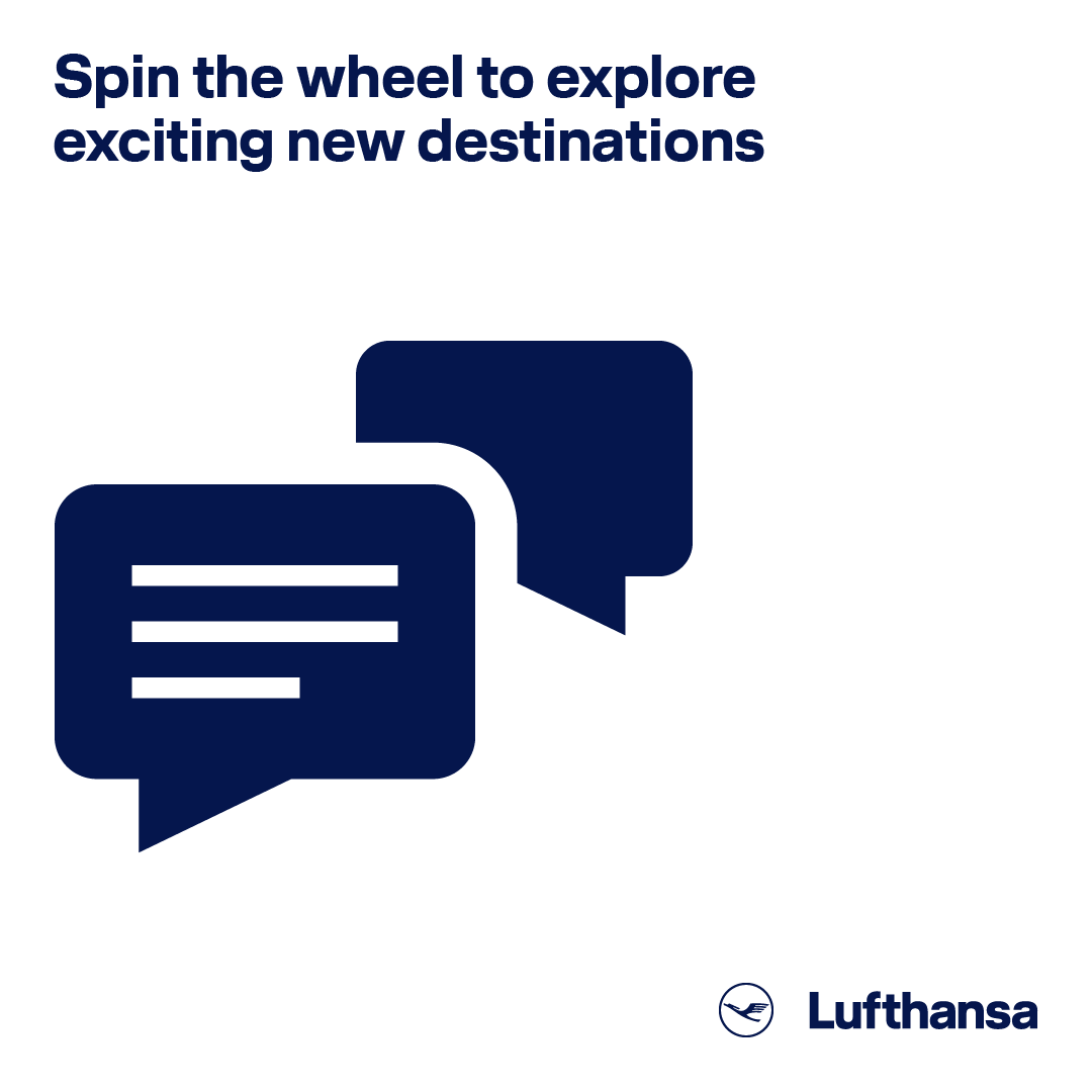 Lufthansa_India's tweet photo. Let's spin the world! Discover new destinations with our Inspirational Chat Assistant Toni. Just enter your preferences to explore and spin the wheel! You will find amazing recommendations to fly to new horizons waiting for you. Try it now!
#Toni #ChatAssistant #DigitalServices https://t.co/yJSt0zbPfO
