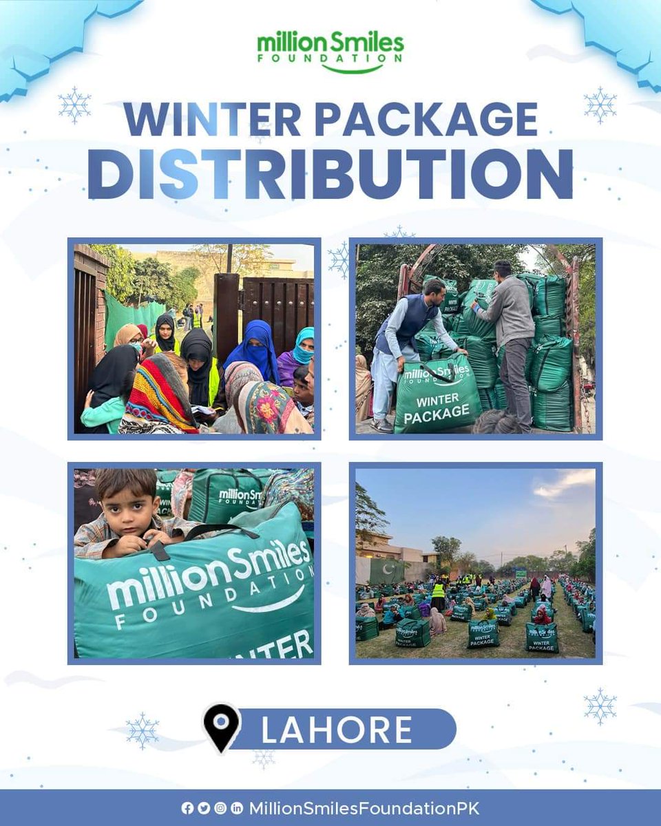 MSF brings Winter Drive, an effort to support 200 deserving families from Lahore, recognizing the hardships- providing warmth and essentials during this challenging winter season. 
Come, join and let's together bring smiles
#MillionSmiles #MillionSmilesFoundation #WinterRelief