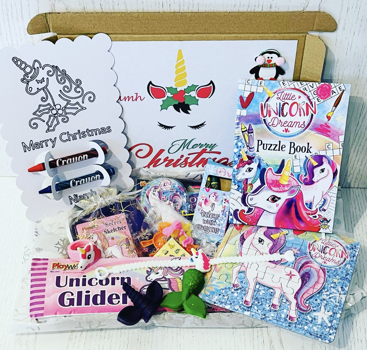 Personalised unicorn letter box gift. Perfect stocking filler. Filled with fun activities. #unicorn #unicornactivities #unicornlove #unicornchristmas #stockingfiller #christmasgift #christmas #personalised #etsy #specialgifts58foryou specialgifts58foryou.etsy.com/listing/101501…