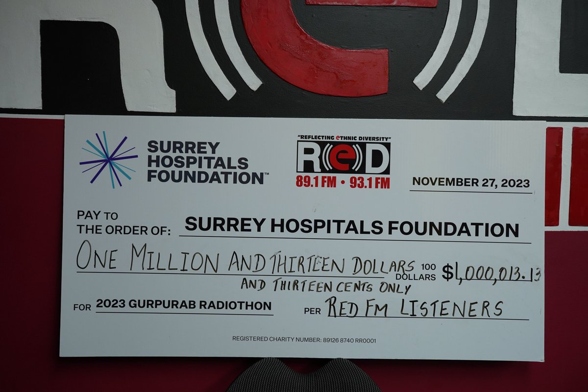 redfmvancouver's tweet photo. RED FM’s Annual Gurpurab Radiothon Raises $1 Million Dollars to help bring Cardiac Cath Labs to Surrey!

A huge thank you to everyone who donated and to everyone who volunteered 🙏

@SurreyHospFdn 

#gurpurab #gurunanak #gurunanakdevji #redfmradiothon #redfmcanada #redfmvancouver #surrey
