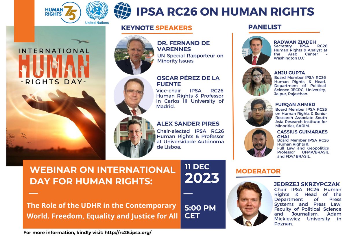 ipsarc26's tweet photo. 📢 🤝 us in commemorating Int'l #HumanRightsDay w/ @ipsarc26 &amp; @UN as we explore the profound impact of UDHR in today's 🌎, advocating for Freedom, Equality &amp; Justice for All. Don't miss out to join:  https://t.co/eC97h4fh0O for more info: 👉  https://t.co/cO1T6Irk7y
@ipsa_aisp https://t.co/RDwqirJR9F