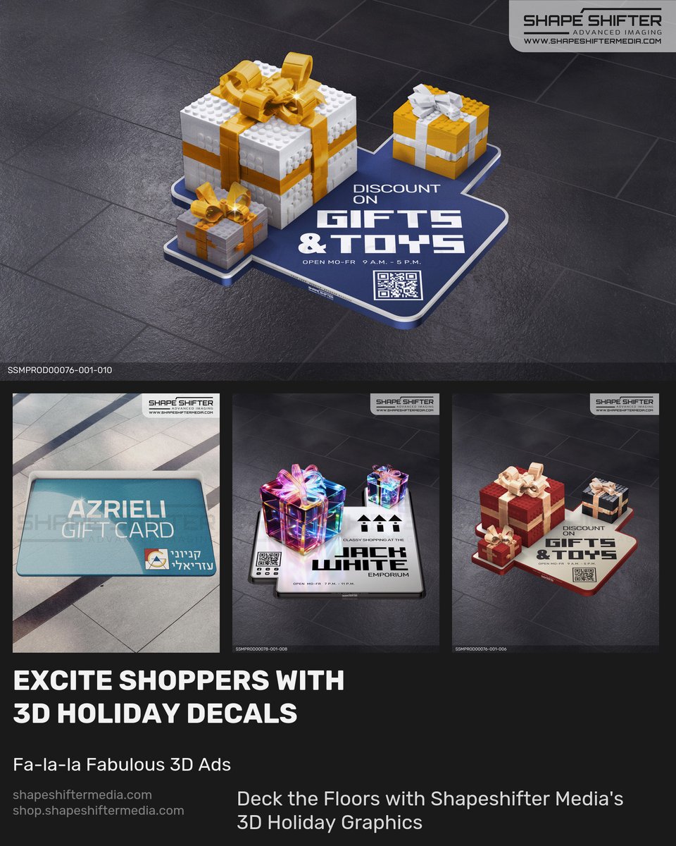 ssm.li/hlds Deck the Floors with Shapeshifter Media's 3D Holiday Graphics #TisTheSeason #holidaydiscounts #ChristmasCheer #holidayvibes #thanksgivingwindowdisplay #falldecor #ChristmasDay #ChristmasDeals #ChristmasCountdown​1 #Sales