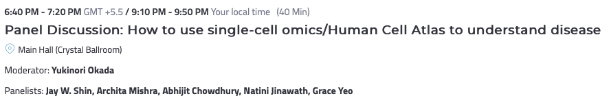 MishraaLab's tweet photo. @armish1910 is at #HCA2023Asia, soaking in all the great talks and exciting people. Tune in for their Panel Discussion today on how to use single-cell omics/Human Cell Atlas to understand disease. #MishraLab is super excited about this! #HumanCellAtlas #Cityofjoy #Singlecell https://t.co/EULg7hUTyY