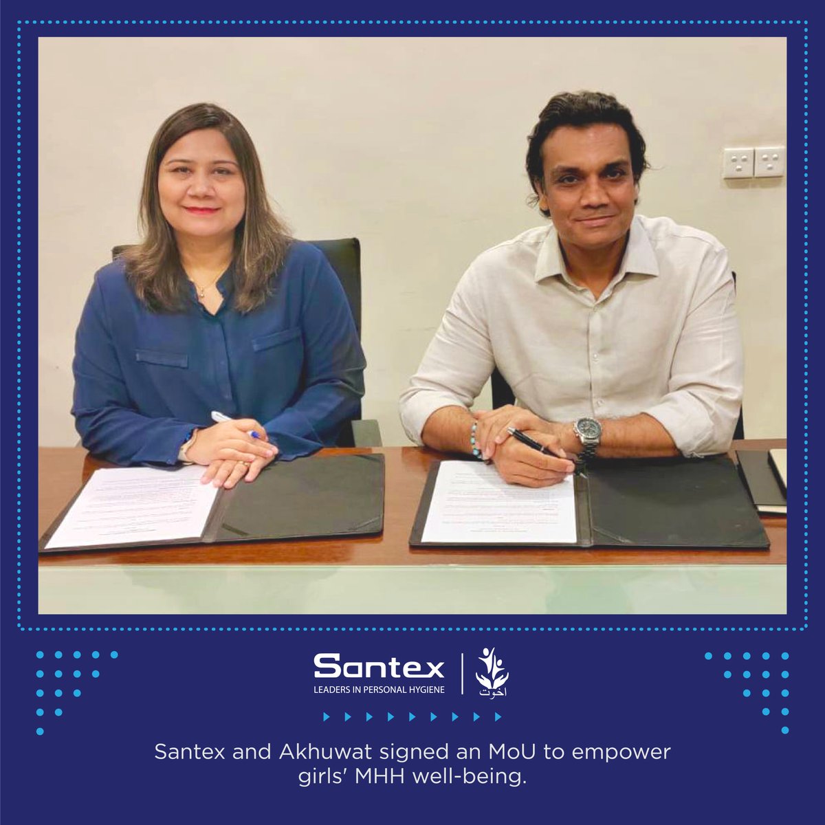 Santex Products partnered with <a href="/Akhuwat/">Akhuwat</a> to address the vital hygiene needs of dormitory girls at <a href="/NJVSchool/">NJV School</a> Karachi and Akhuwat Women's College in Chakwal, through the provision of free-of-cost sanitary napkins and impactful MHH awareness sessions. 
#menstrualhealth #partnership