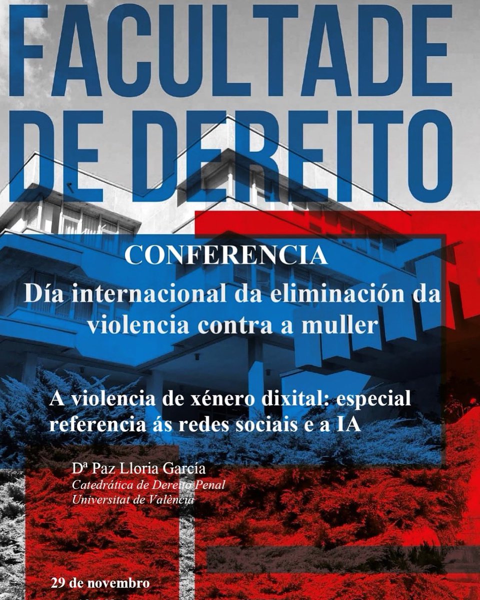 Mañana, en la <a href="/Dereito_USC/">__</a> en Santiago, hablaré de Violencia de género digital con especial referencia a las Redes Sociales y la Inteligencia Artificial. Muchas gracias por la invitación!