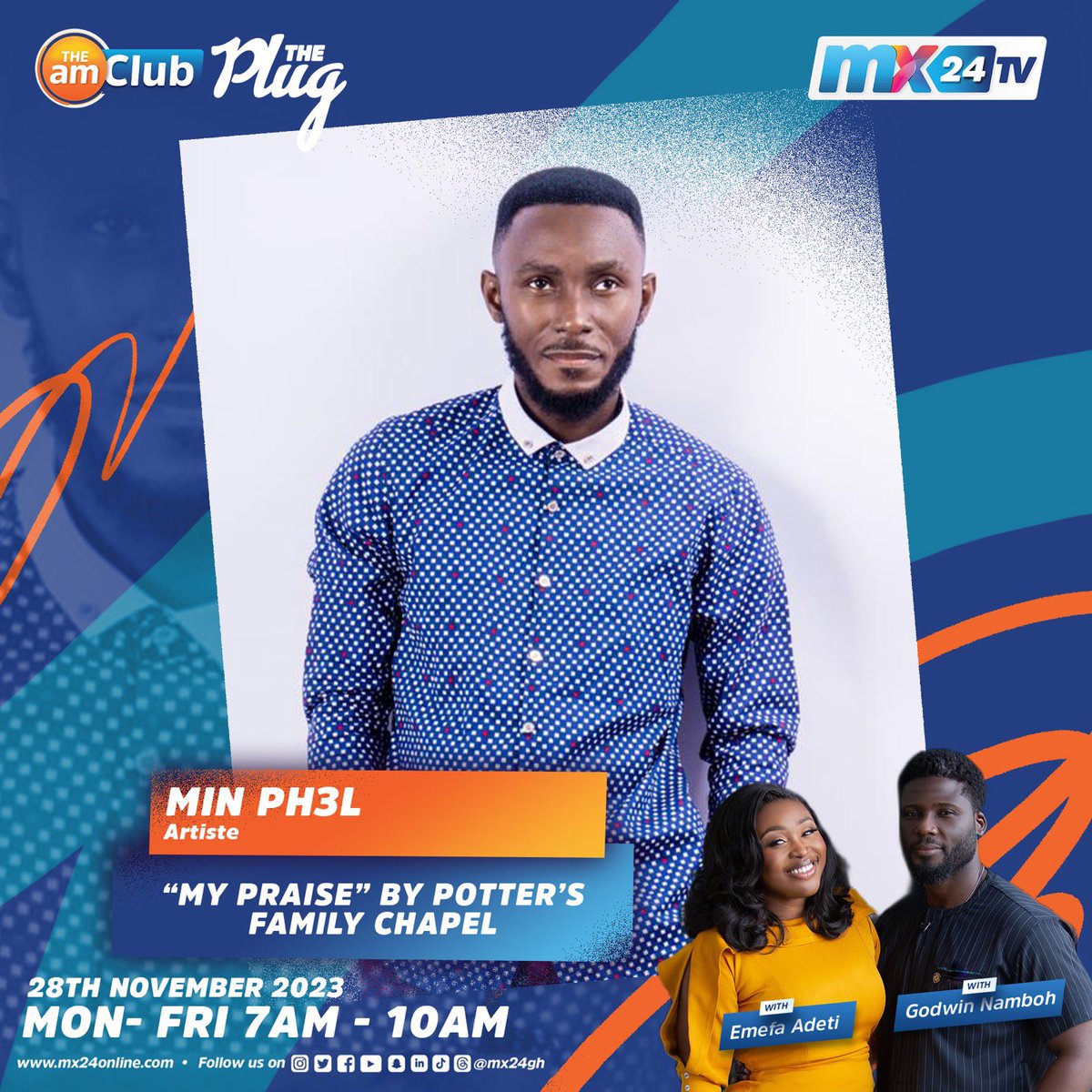 mx24gh's tweet photo. Let’s understand the basics of Taxes, plug you to #MyPraise by #PottersFamilyChapel and spotlight the Ghana Environmental and Sanitation Awards. 

Don’t miss the show today. 

#mx24gh #funfearlessfactual #TheAmClub https://t.co/QOOqVlNHvE