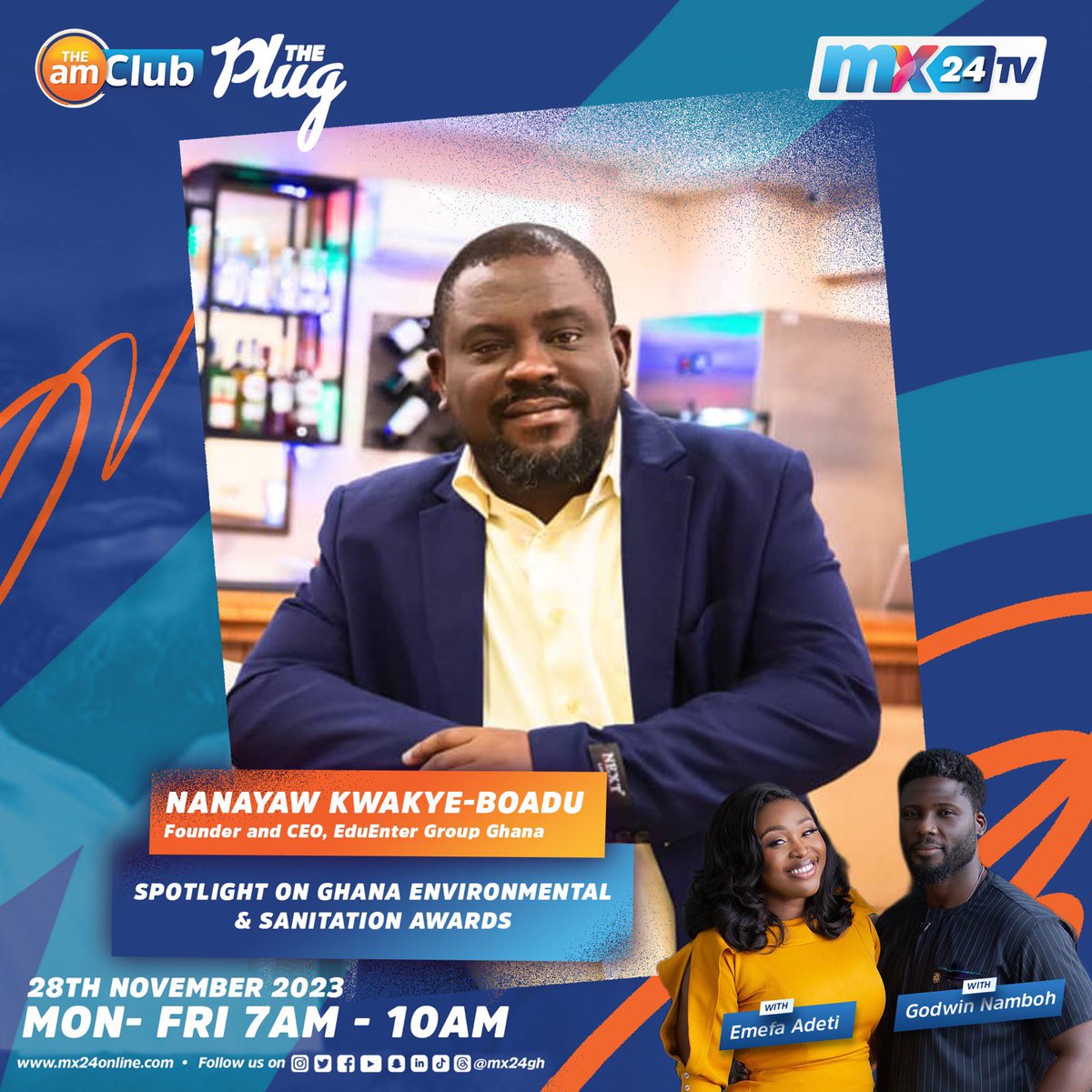 mx24gh's tweet photo. Let’s understand the basics of Taxes, plug you to #MyPraise by #PottersFamilyChapel and spotlight the Ghana Environmental and Sanitation Awards. 

Don’t miss the show today. 

#mx24gh #funfearlessfactual #TheAmClub https://t.co/QOOqVlNHvE
