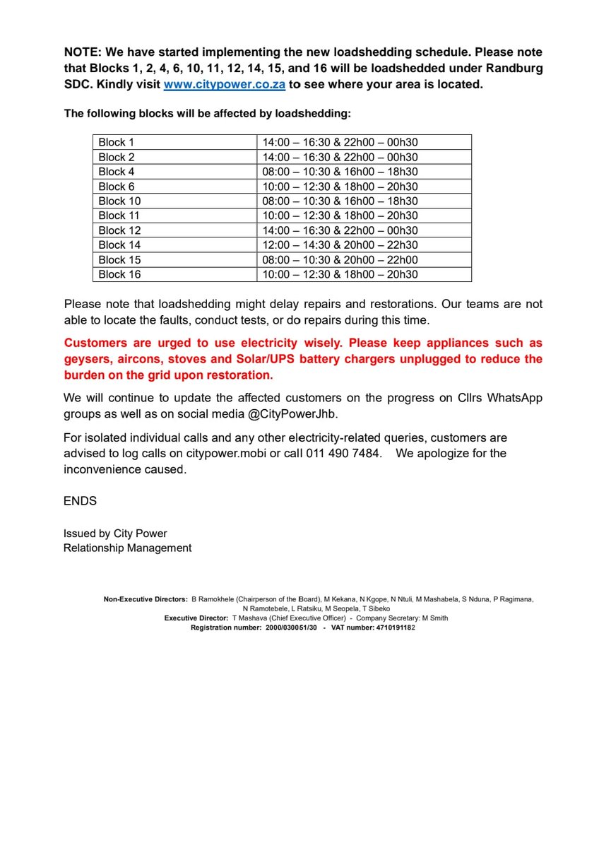 THEDEVCHEV's tweet image. ⚡️#NorthridingAH #Kyasand
28 November 2023 09h15 - Cllr Devon Steenkamp 

Latest feedback from City Power