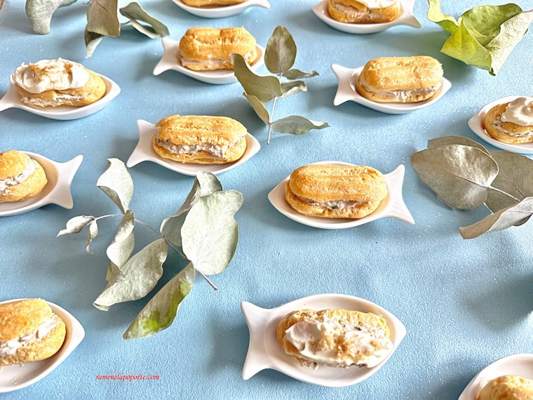 RameneLaPopotte's tweet photo. Bonjour à tous,
#Recette de mini #éclairs de mon partenaire @pretagarnir à la crème de #thon.
https://t.co/dImBWA2Pz0
Belle journée et prenez soin de vous 😊
#apero #ramenelapopotte #recettemaison #recettefacile #recettesimple #healthy #ideerecette #recettefestive #pretagarnir https://t.co/I32ZpmCjVh