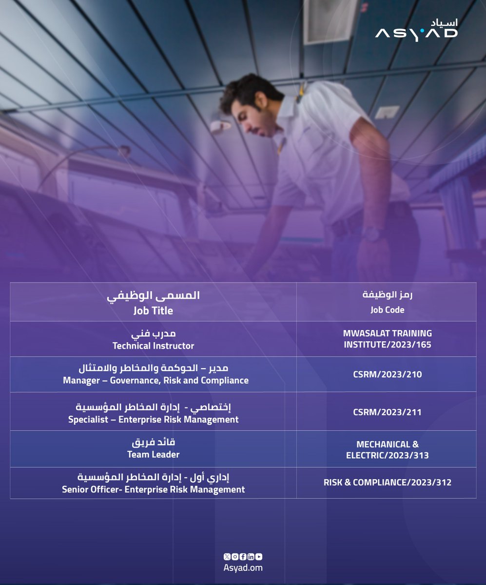 AsyadGroupOman's tweet photo. In addition to the recently announced jobs, join #ASYADGroup family to be part of our journey in cementing #Oman's position as a global logistics hub.🌎✨
Register now:
https://t.co/BkA2iJ6fd7
#AsyadGroupJobs #Jobs #JobsAd https://t.co/9quDkrQmo9