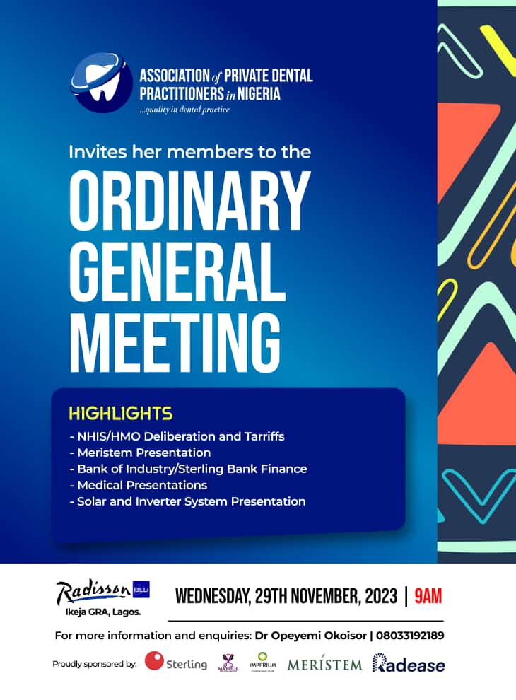 RadeaseHealth's tweet photo. Great News! Radease is all set to be part of the Association of Private Dental Practitioners OGM holding in Lagos!

Be sure to swing by our booth to discover how Radease is transforming and simplifying medical supplies procurement. We'll be there to learn, share and network. https://t.co/nUTNIxnTRs