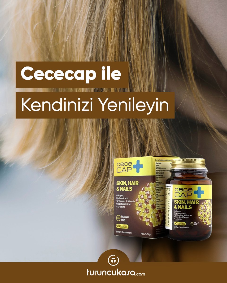 TuruncuKasa's tweet photo. 💫 Cececap ile Kendinizi Yenileyin
💁🏼‍♀️ Saç, tırnak ve cildinizi güçlendirmeye yardımcı olan tek bir ürün arıyorsanız, karşınızda zengin içeriğiyle Cececap!
🏷️ Şimdi vereceğiniz siparişlerde ürünlerin ikincisi %50 indirimli, TuruncuKasa’da alışveriş hem güvenli hem keyifli… https://t.co/m11zSkQD9y
