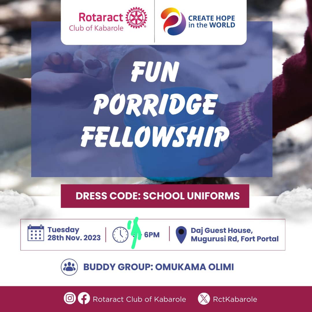 RctKabarole's tweet photo. As you sip your porridge at only 1k while having those memories of your days in school dressed in your school uniform,you will be contributing to TRF, let's get those Western Cluster Retreat insights with our cups of porridge today.
Join us at Daj Guest House at 6pm-7pm. https://t.co/onNGGrEqFv
