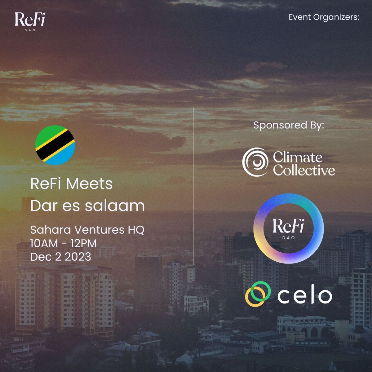 @chatafisha_dao is excited to welcome you to their annual Regenerative Finance (ReFi) event!

For confirmation and detailed information please visit the following link: lu.ma/t59js368.

Venue: Sahara Ventures HQ
Date: Saturday 2nd December
Time: 10am-12pm