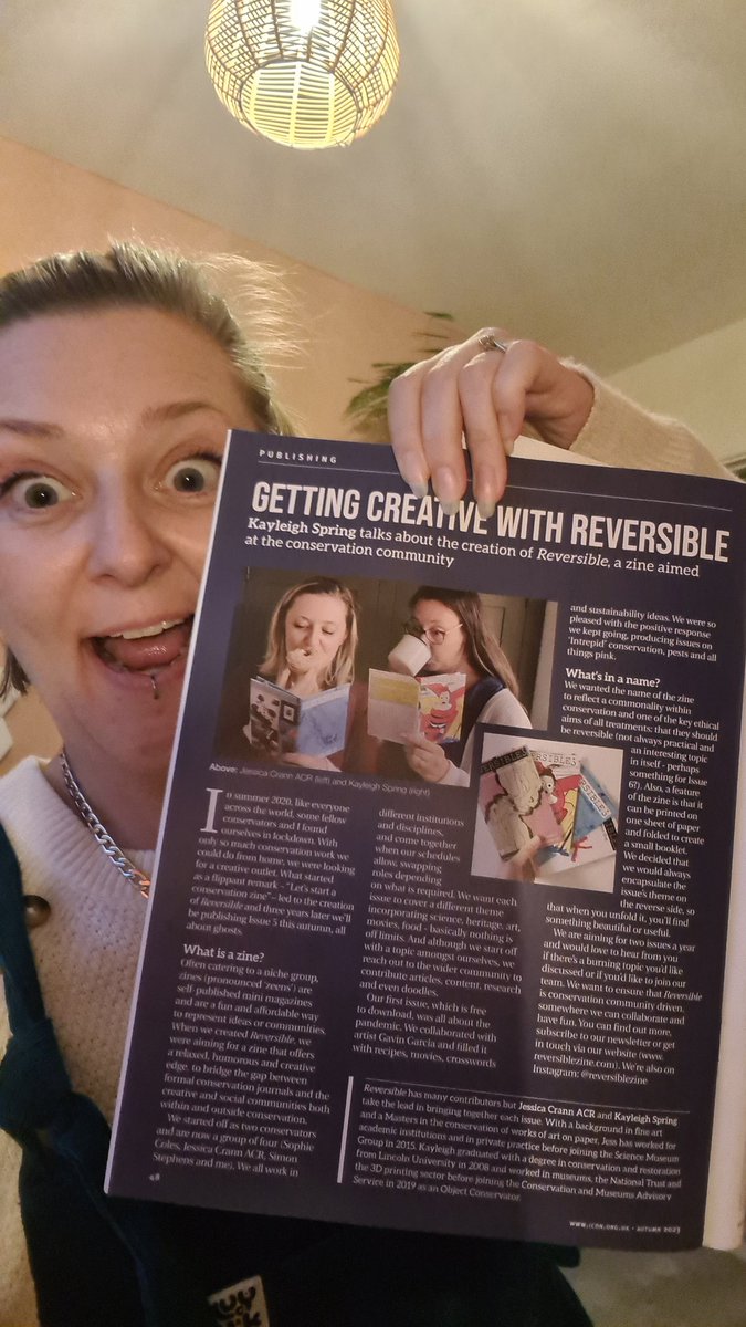 Crannster's tweet photo. Day 28 my very first article in #Icon news! Proud to say that I'm a co-creator of 'Reversible', a zine for &amp; all about conservation. #proud #Museum30 #IconNews @Conservators_UK @ReversibleZine #conservation #zine @kayleigh_spring https://t.co/yjY8llYiui