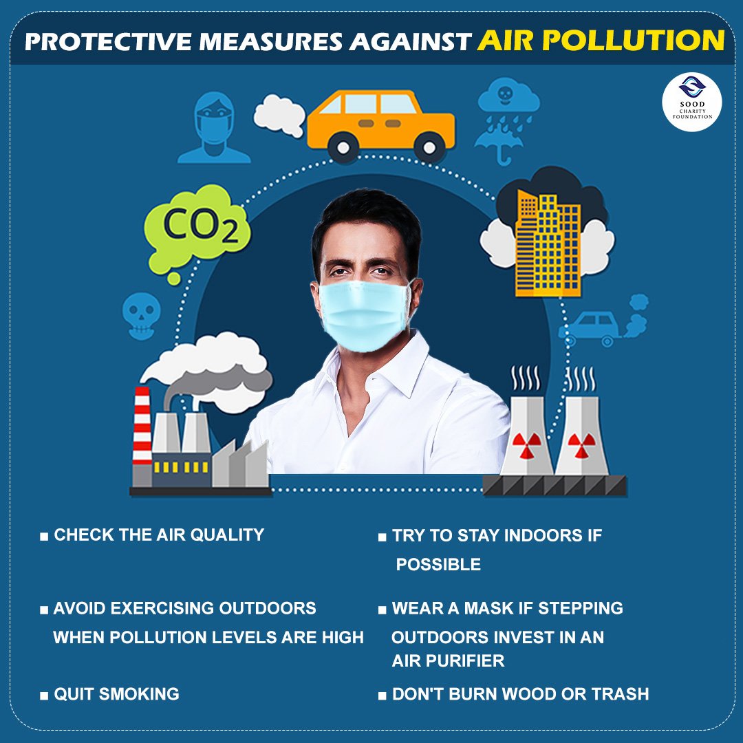 Covered in smog but fueled by hope. 
Let's unite to combat air pollution and create a cleaner world for all. ♻️
Here are key tips to safeguard your lung health admist the air pollution.🍃
.
.
.
@SonuSood
#takeactiontuesday #airpollutionawarness #letsbreathfreshair…