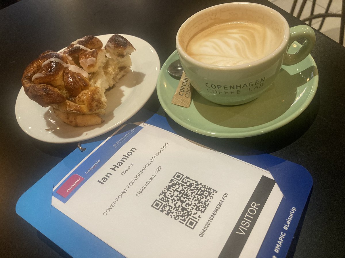 Best flat white in Cannes together with a cinnamon brioche ‘Danish’ - now fuelled up ready to start day 1 of @MAPICWorld Well it wouldn’t be @Coverpoint_Food without some food pictures!