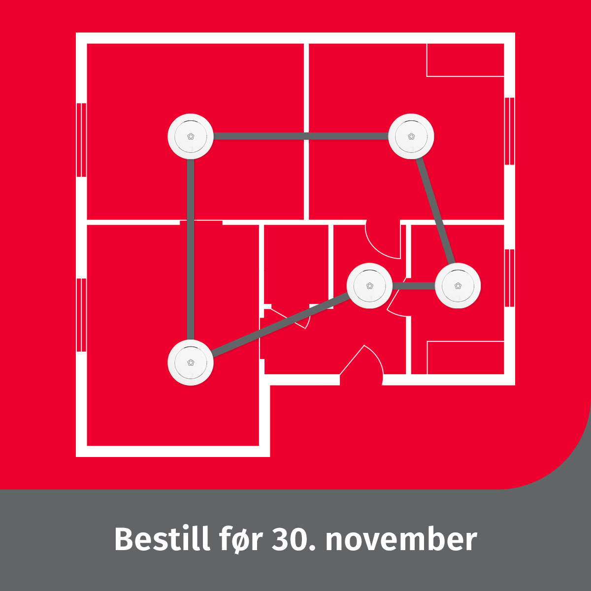 Verisures røykvarslere er seriekoblet. Det betyr at dersom én av røykvarslerne merker røyk, utløses brannalarmen i hele boligen. PS: I november får alle Verisure-kunder halv pris på røykvarslere. #røykvarslere #kundetilbud #verisurenorge