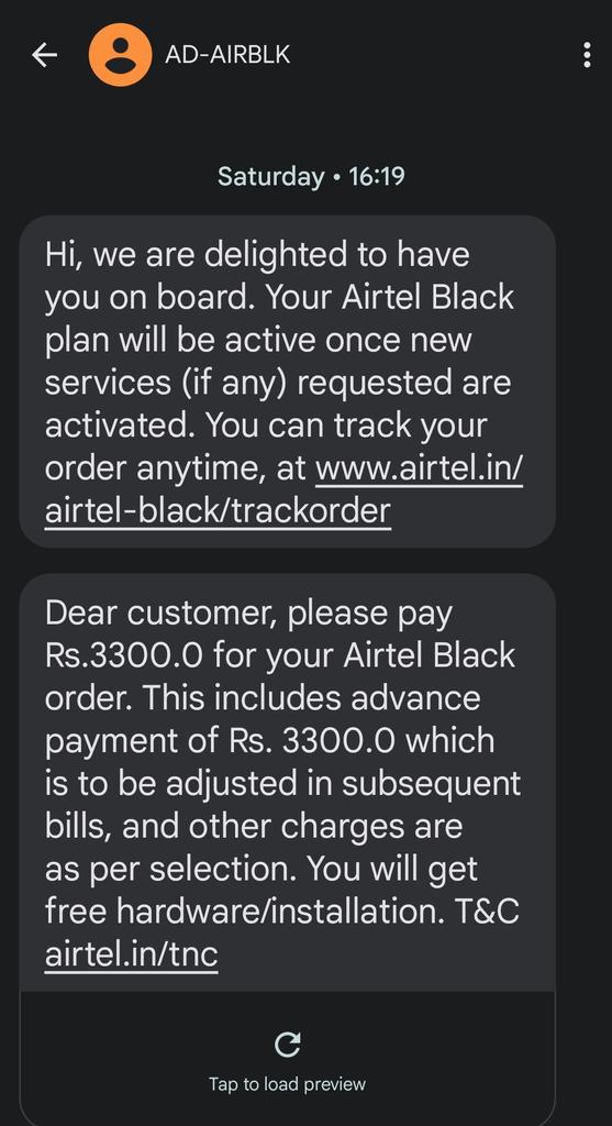 JT19220544's tweet photo. @Airtel_Presence @airtelindia @TRAI 
Now Airtel is trying to steal money form people. I paid 3300 as an executive came after checking that the connection can be done now he is asking for 10 days more. I asked to cancel since 2 days &amp; he is not canceling and refunding my money. https://t.co/PyiDGTbA60