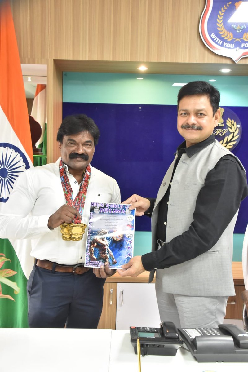 MalkajgiriCop's tweet photo. CP Sri #DS_Chauhan_IPS, extended #congratulations to Sri P Pradeep Kumar, AAO of Rachakonda Commissionerate, on winning a #goldmedal for India at the #WorldPowerliftingChampionship. The championship was held from the 17th to the 19th of Nov 2023 in Bishkek City, Kyrgyzstan. https://t.co/45vSxVeRYX