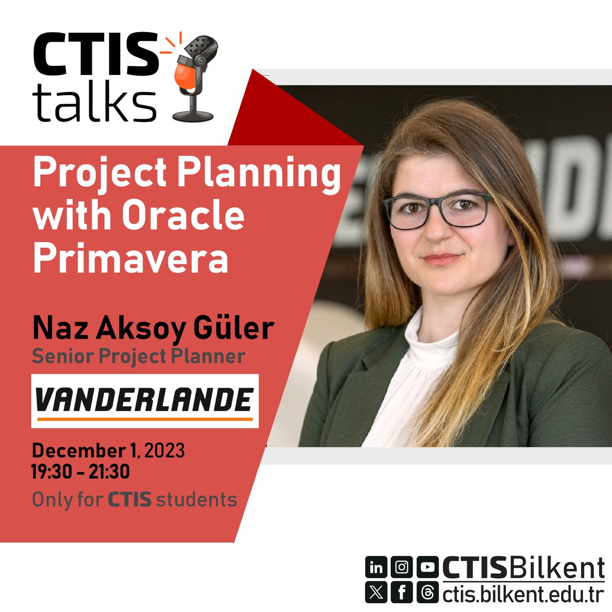 CTISBilkent's tweet photo. Seminar: "Project Planning with Oracle Primavera", Speaker: Naz Aksoy Güler, Senior Project Planner, Vanderlande, Netherlands.
December 1, 2023, 19:30 - 21:30
This CTIStalk is only for CTIS students, please contact uhus@bilkent.edu.tr for Zoom details. #CTIStalks https://t.co/uqvbDQAeZp