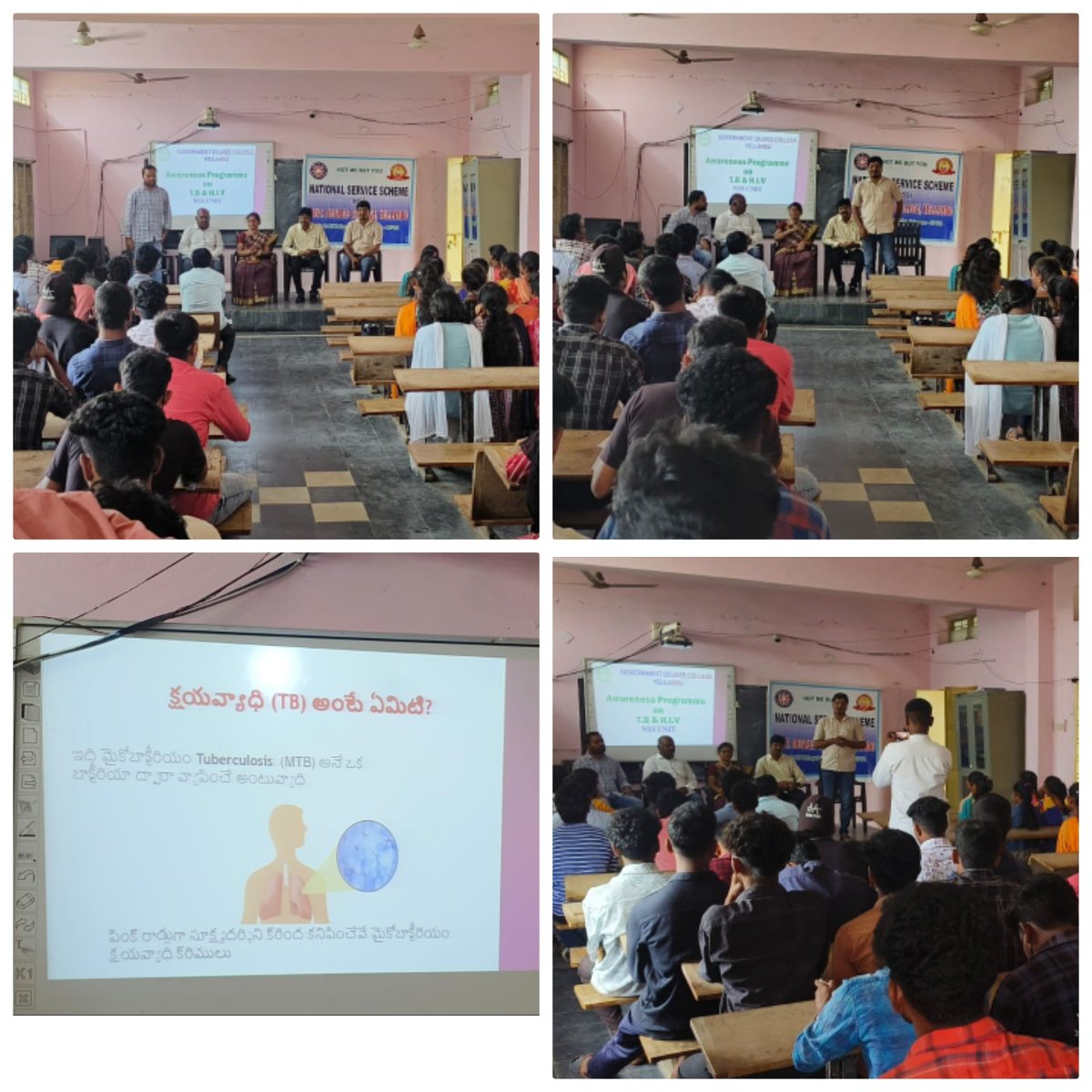 On 23.11.2023, #TUYellandu organized a TB awareness program under the direction of Principal Dr Padma of Government Degree College. Somaiah ACSM Coordinator #TB Symptoms, #Diagnosis, #TPT, #PMTBMBA, #NPY, IGRA Explained the importance of nutritionFood. NTEP  staff Paticipated.