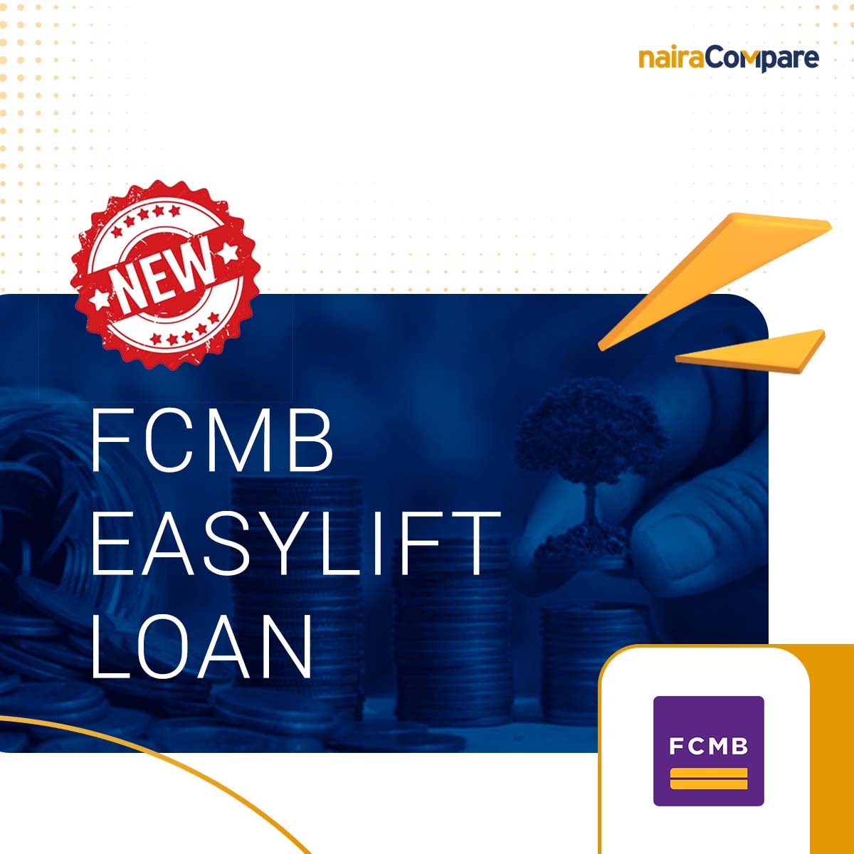 New Product Alert! Introducing FCMB's EasyLift Loan, now on nairaCompare.
Access up to ₦500,000 with competitive rates, tailored solutions, and a seamless application process. Empower your business today!

Visit bit.ly/3GjGmJX to apply.

#productannouncement
#loan