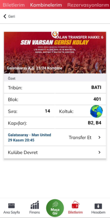 Galatasaray-Manchester United BATI Üst 401 Blok 1 adet bilet devredilecektir. İstanbul içi yüz yüze devir gerçekleşir. Ciddi alıcılar dm. #devir #bilet #kombine #gs #ChampionsLeague
