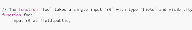 Concbon_Mene's tweet image. 7/ Function names must adhere to Aleo's naming rules. 👩💻 You can manage input parameters with "input {register} as {type}.{visibility};" syntax, specifying their visibility as "public" or "private." #AleoFunctions #InputParameters