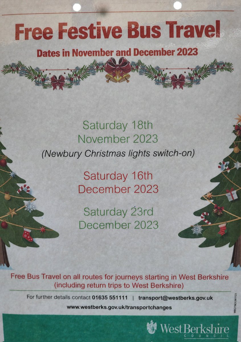 In order to show the importance of public transport around Newbury I will travel on all #buses out of Newbury on 16/12/2023 Checkout @WestBerkshire free festive bus travel. Not @ETWriteHome levels but I hope a few more people will take the bus too. westberks.gov.uk/article/42442/…