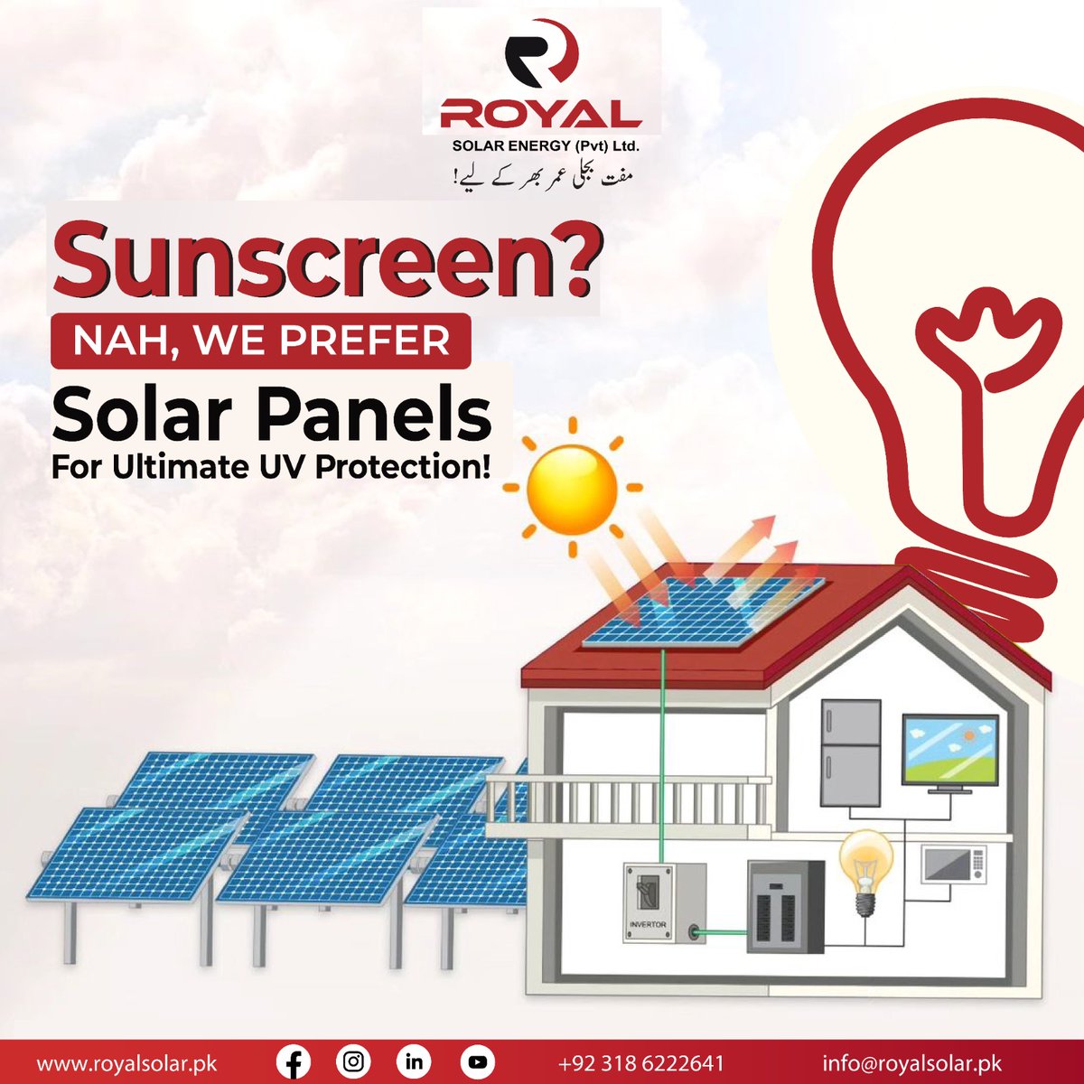 RoyalSolarEnery's tweet photo. Skip the Sunscreen and embrace Solar Panels for Ultimate UV #protection! Why worry about sunscreen when you can shield yourself with #royalsolar panels?
Embrace #SolarFreedom with #RoyalSolarSolutions and enjoy UV protection while harnessing clean. 0306 8671511. https://t.co/SqIv4b93dv