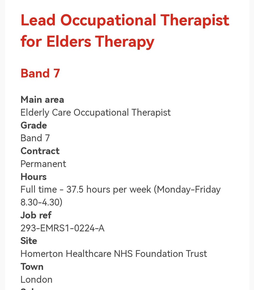 Exciting job opportunity in the Elders Therapy team! The closing date is the 11th December.

Come and join our fantastic team, it's a great place to work. 

Please get in touch if you have any questions about the role. 

#brilliantcolleagues
#OT
#elderlycare
#OccupationalTherapy