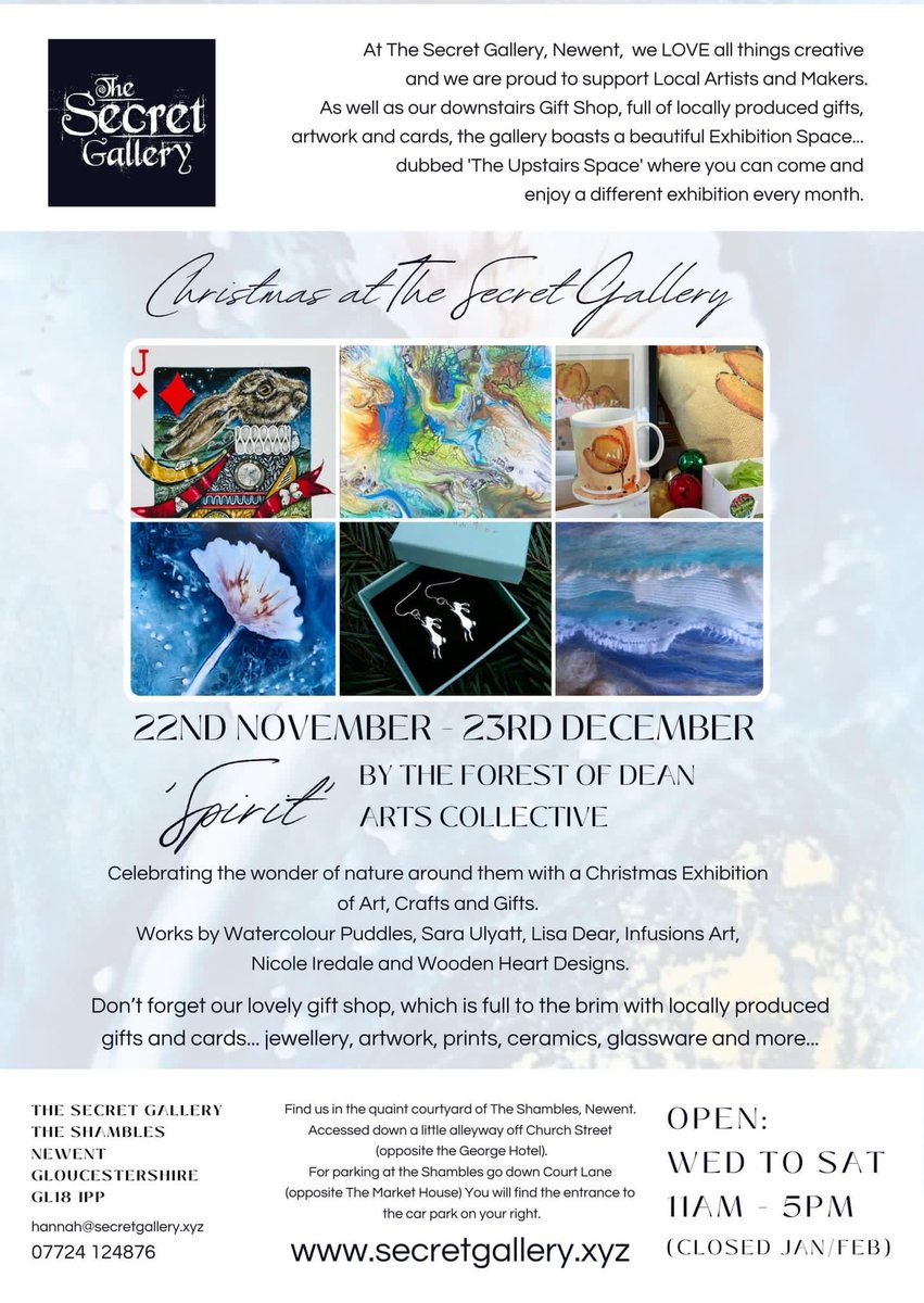 Our Christmas #exhibition ‘Spirit’ is on at The Secret Gallery in #Newent from now until 23rd December full of original artwork &amp; Christmas gifts 🎁